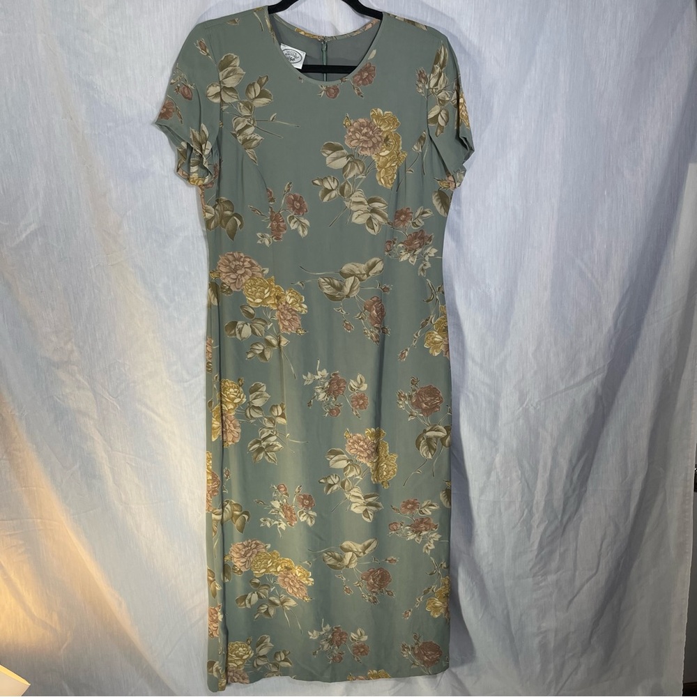 Vintage Elegant Laura Ashley Green Floral Maxi -Romantic Cottagecore Beauty